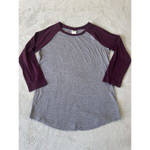 Victoria's Secret PINK gray and maroon/red raglan 3/4-sleeve baseball tee M